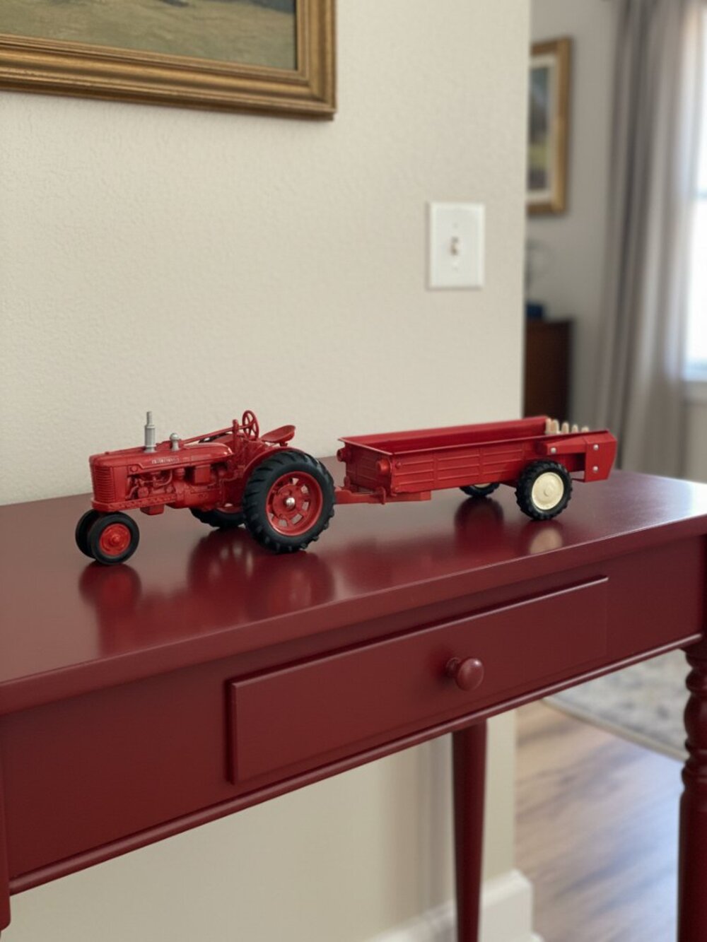 Ertl McCormick Farmall Diecast Red Tractor and Red Trailer Auger Wagon Models